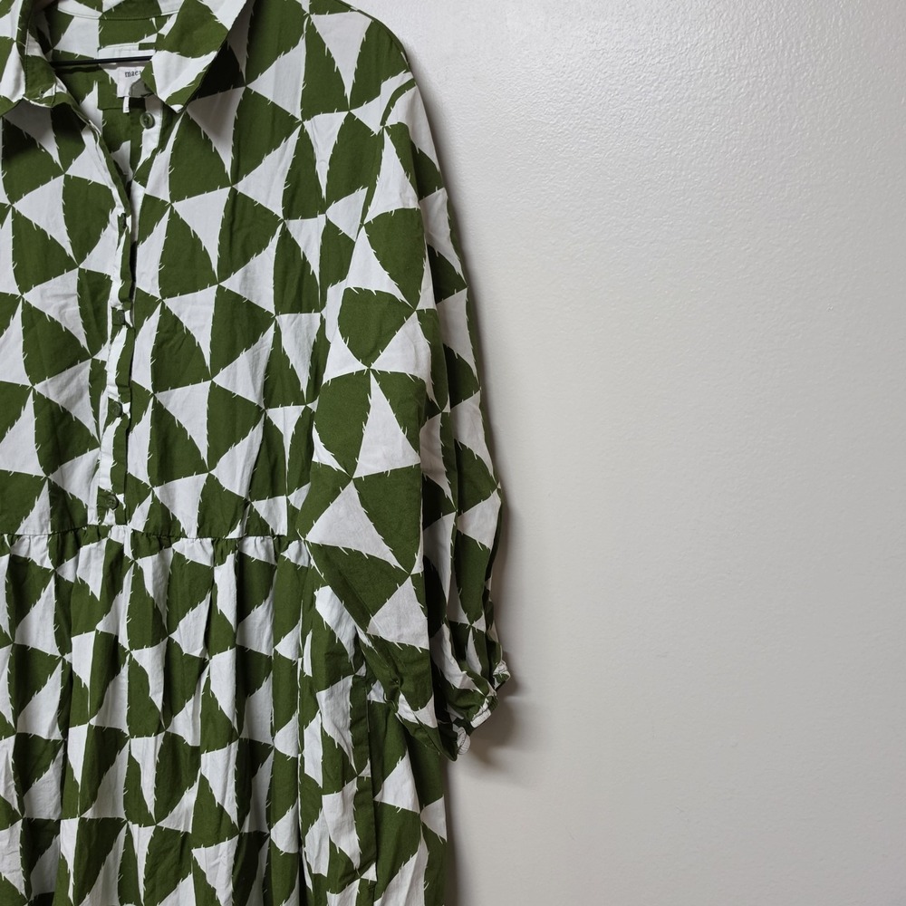 Anthropologie Maeve The Bettina Tiered Shirt Maxi Dress Moss Green Triangle 2X - Picture 2 of 8